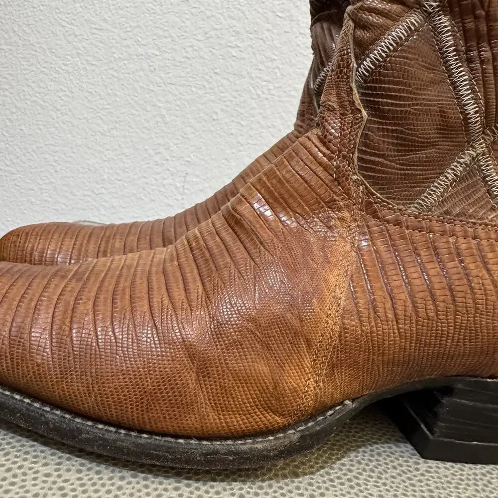 Tony Lama Vintage Gold Label Teju Lizard Patchwork Cowboy Boots Size Mens 10